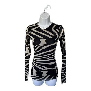 Petit Pois Viviana G Mesh Top Abstract Animal Print Black Ivory Excellent Size S